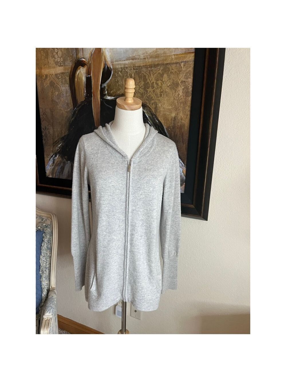 Women's Sara Campbell Gray Cashmere Full-Zip Hoodie M